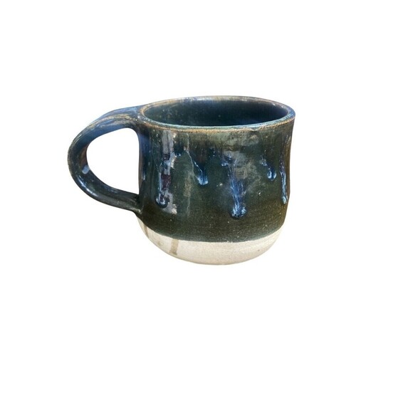 Handmade Pottery Mug‎ Green Blue Drip Ceramic Glazed - Picture 1 of 4